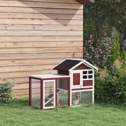 PawHut Rabbit Hutch Outdoor Wooden Guinea Pig Hutch Rabbit Run Bunny Cage Small Animal House Pull-Out Tray, Brown, 124 x 63 x 93 cm