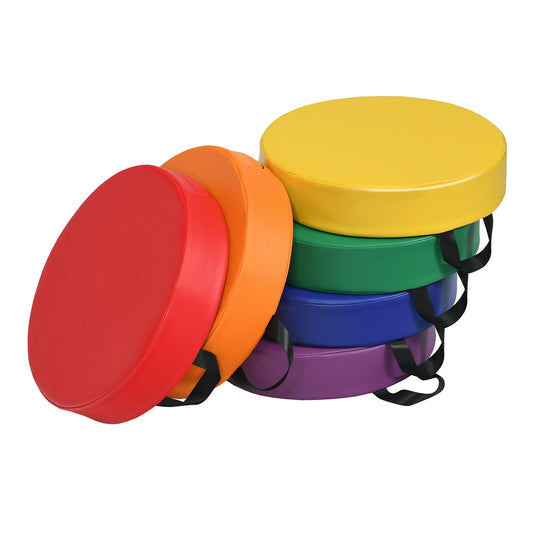 6PCS Kids Foam Seat Floor Cushions Colorful Flexible Mat with Handle stacked in red, orange, yellow, green, blue, and purple