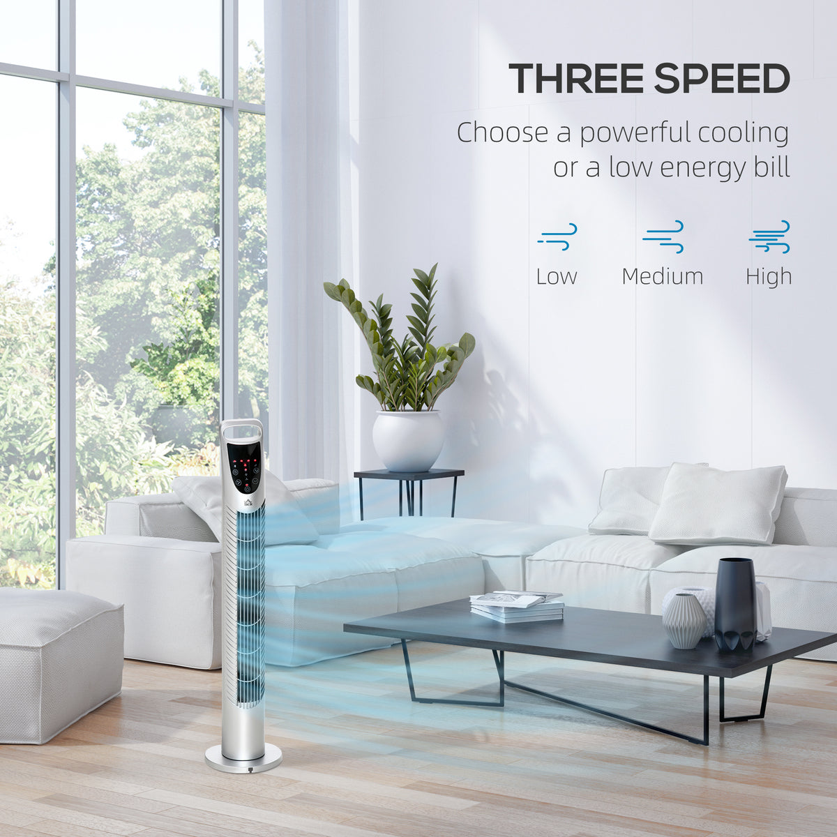 HOMCOM 31 Inch Bladeless Oscillating Tower Fan in Silver