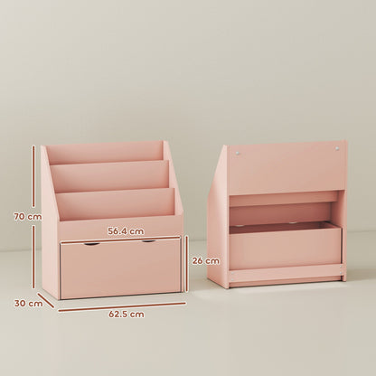 AIYAPLAY Bookcase for Kids with Shelves, Drawer, Bookcase for Bedroom, Playroom, Pink