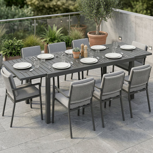 Outsunny Extending Garden Table for 6-8 People in Dark Grey