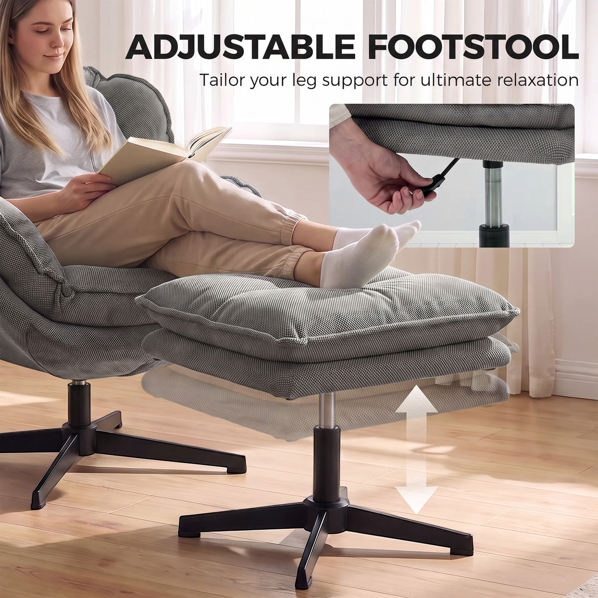 HOMCOM Armchair with Adjustable Footstool in Grey