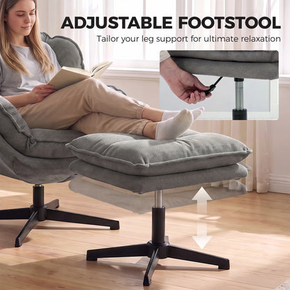 HOMCOM Armchair with Adjustable Footstool in Grey