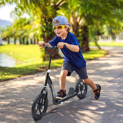 HOMCOM Kids Scooter Kick Scooter, with 12" EVA Tyres, Rear Brake, Big Wheels Scooter for 5-12 Years, Black