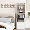 6-Tier Nightstand with Charging Station Bedside Tables Tall Night Stands-White