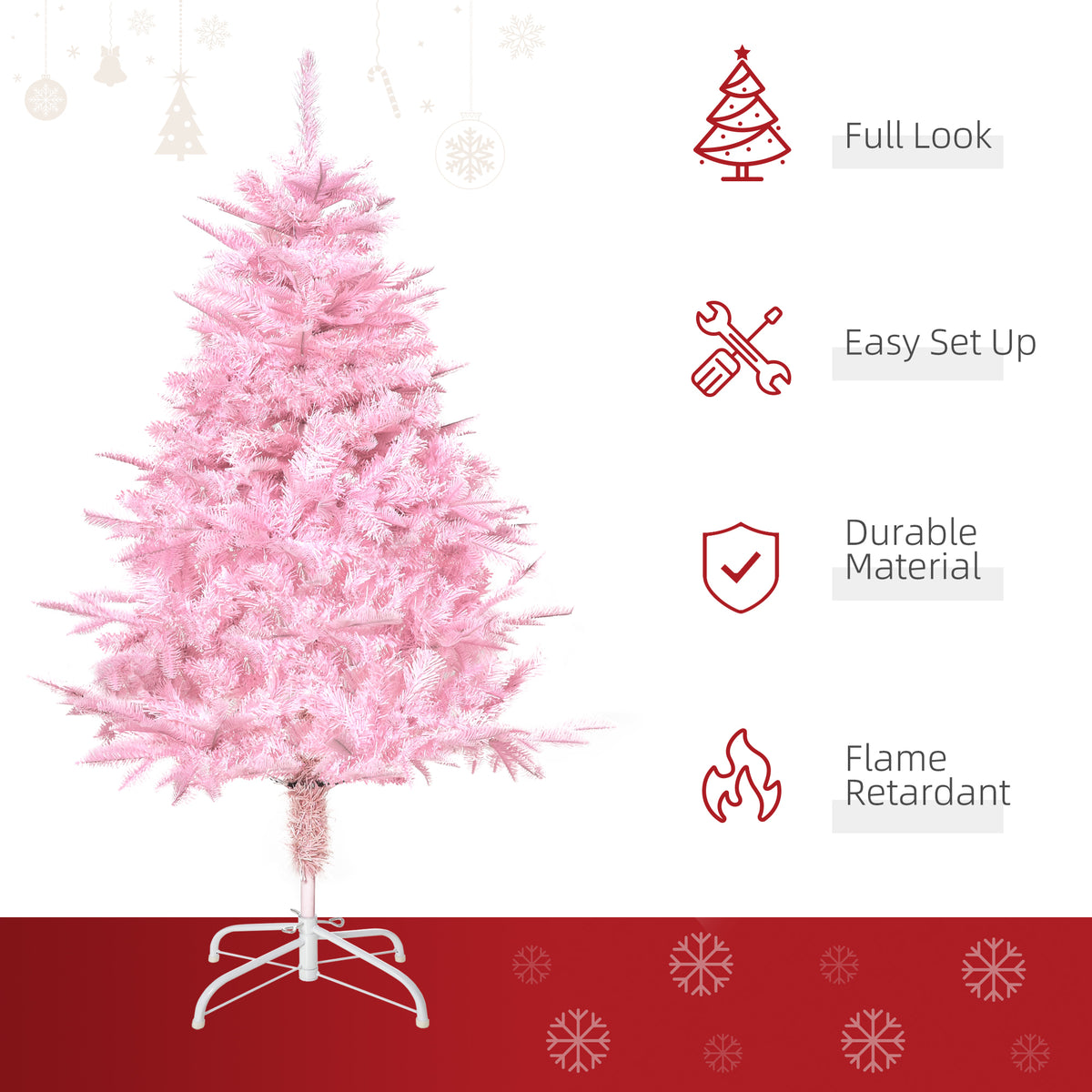 HOMCOM 4FT Artificial Christmas Tree in Pink