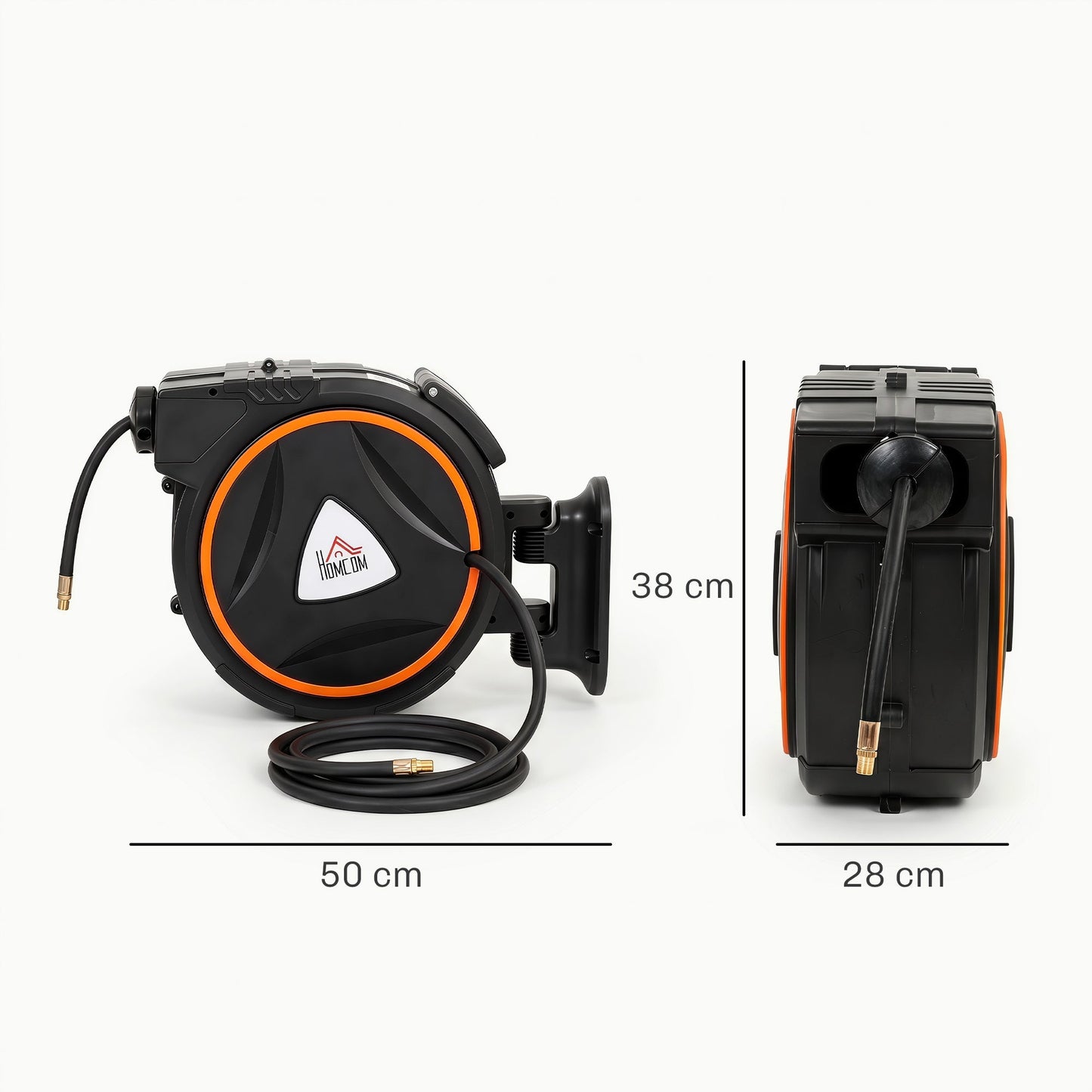 HOMCOM Auto Rewind Hose Reel, Retractable Air Hose Reel 20 m + 2 m, 150 Bar with 1/4" BSPT Connector, Black