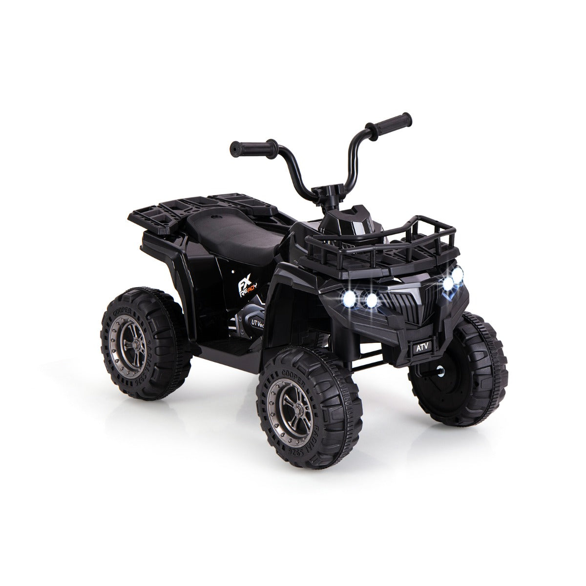 6V 4-Wheeler Quad Car in black with tread tyres and illuminated front headlights
