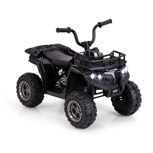 6V 4-Wheeler Quad Car in black with tread tyres and illuminated front headlights