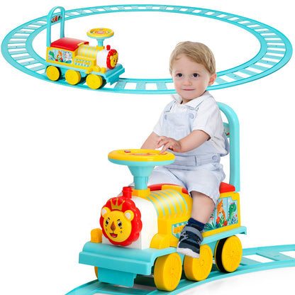 6V Battery Powered Electric Ride On Car for Boys Girls Ages 3+ Years-Blue on a toy train track