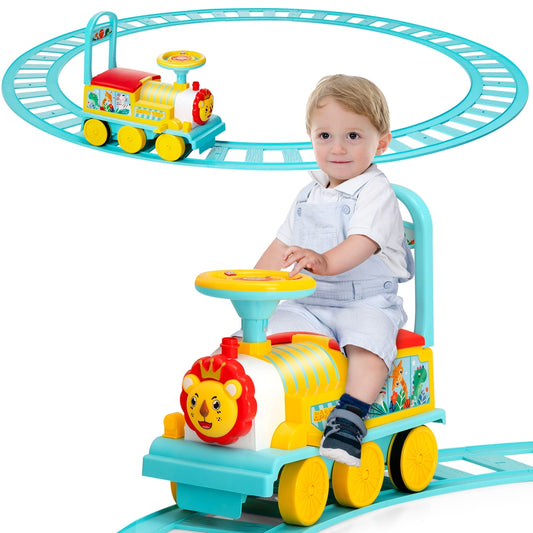 6V Battery Powered Electric Ride On Car for Boys Girls Ages 3+ Years-Blue on a toy train track