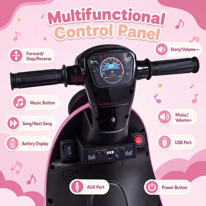 6V Battery Powered Ride on Motorcycle, the kids electric motorbike handlebars showing the control panel and various buttons