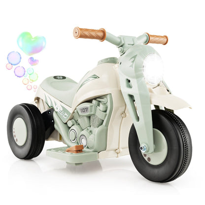 6V Electric Kid Ride on Motorcycle with Bubble Maker in beige with a glowing headlight