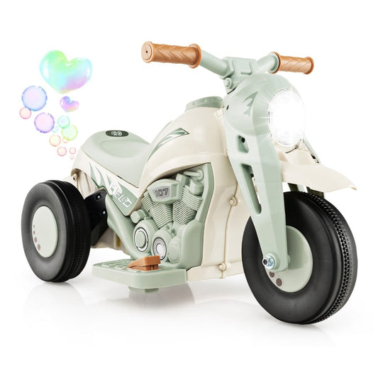 6V Electric Kid Ride on Motorcycle with Bubble Maker in beige with a glowing headlight