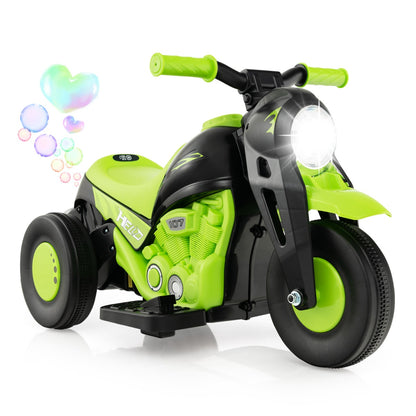 6V Electric Kid Ride on Motorcycle with Bubble Maker in green and black with a glowing headlight