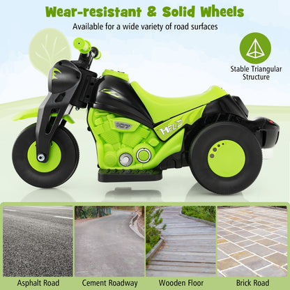 The kids electric motorbike showing the durable wheels and various suitable ground surfaces