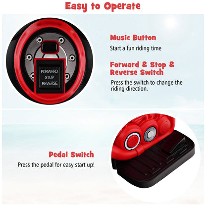 Close up of the control buttons and the foot pedal on the kids electric motorbike