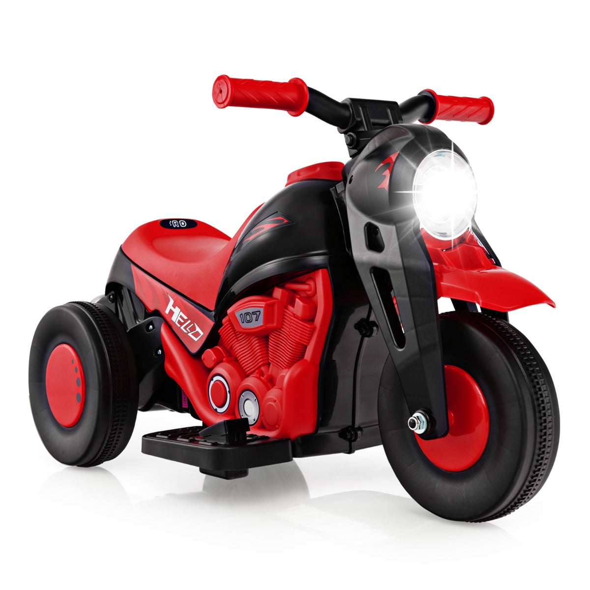 6V Electric Kid Ride on Motorcycle with Bubble Maker in red and black with a bright front light