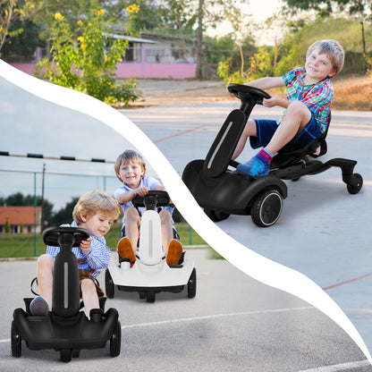 The kids electric car being driven by children on an outdoor paved area