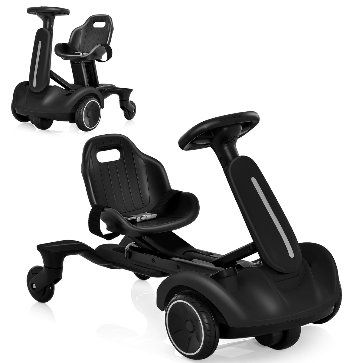 The kids electric car shown from two different angles on a white background