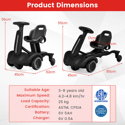 The kids electric car with technical dimensions and product specifications