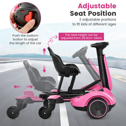 Pink electric ride on drift car seat adjusting with diagram