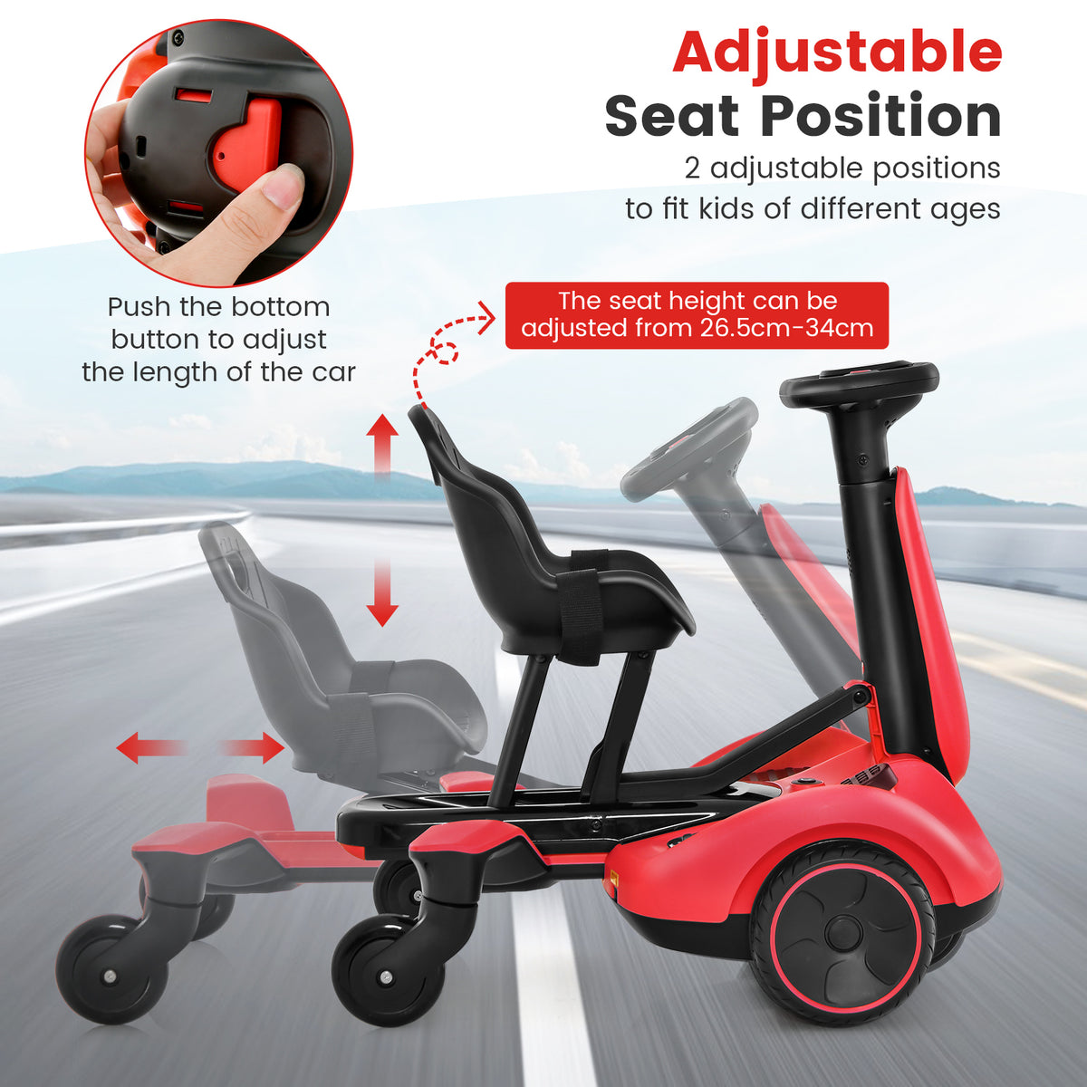 Adjustable seat position for the red electric drift car