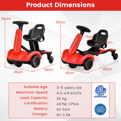 Product dimensions diagram for the red electric drift car