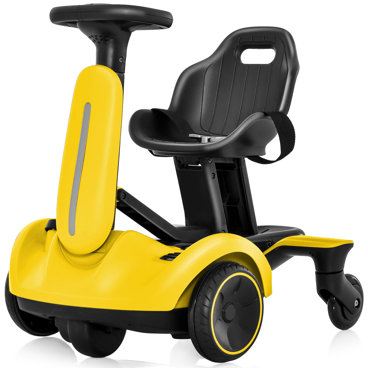 6V Electric Ride on Drift Car in yellow with a black seat and steering wheel on a white background