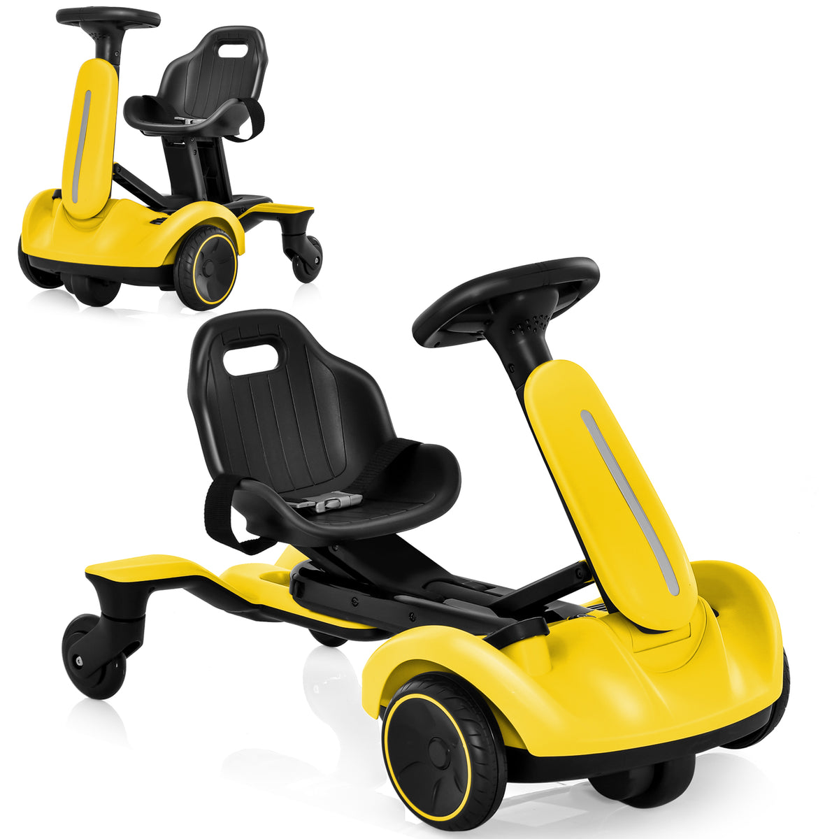 The kids electric car shown from two different angles against a plain white background