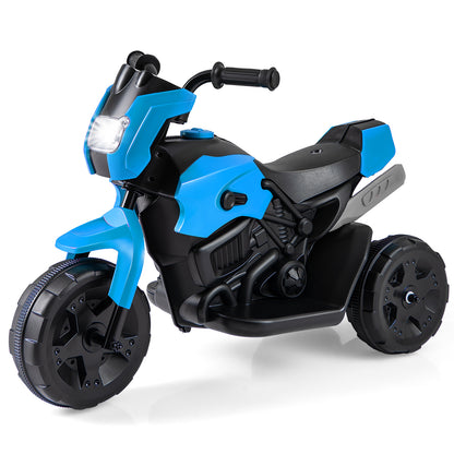 6V Kids 3-Wheel Ride on Motorbike in navy blue with a bright LED headlight