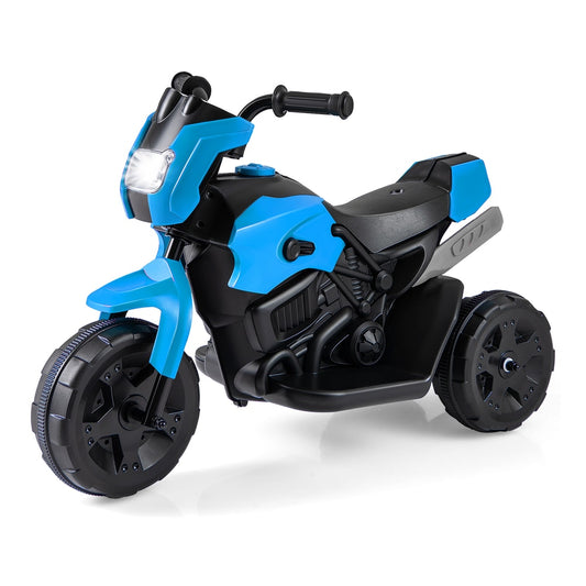 6V Kids 3-Wheel Ride on Motorbike in navy blue with a bright LED headlight