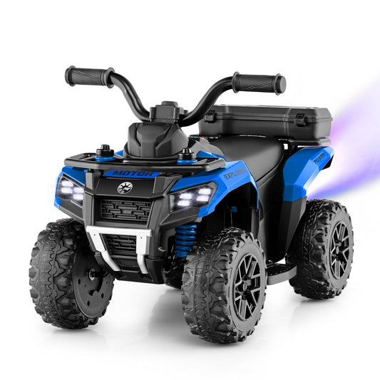 6V Kids Electric Quad Bike in blue with a rear storage box and active rear spray function