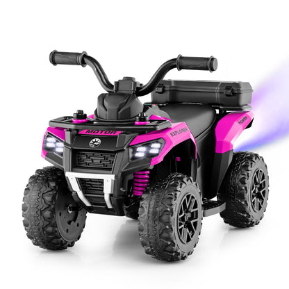 6V Kids Electric Quad Bike in pink with a storage box and flashing lights