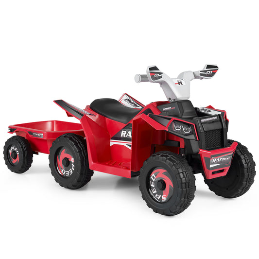 6V Kids Electric Quad with trailer, a red ride-on toy vehicle for toddlers