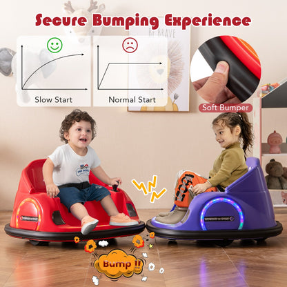 The kids electric car bumping into another car with a diagram showing the soft bumper feature
