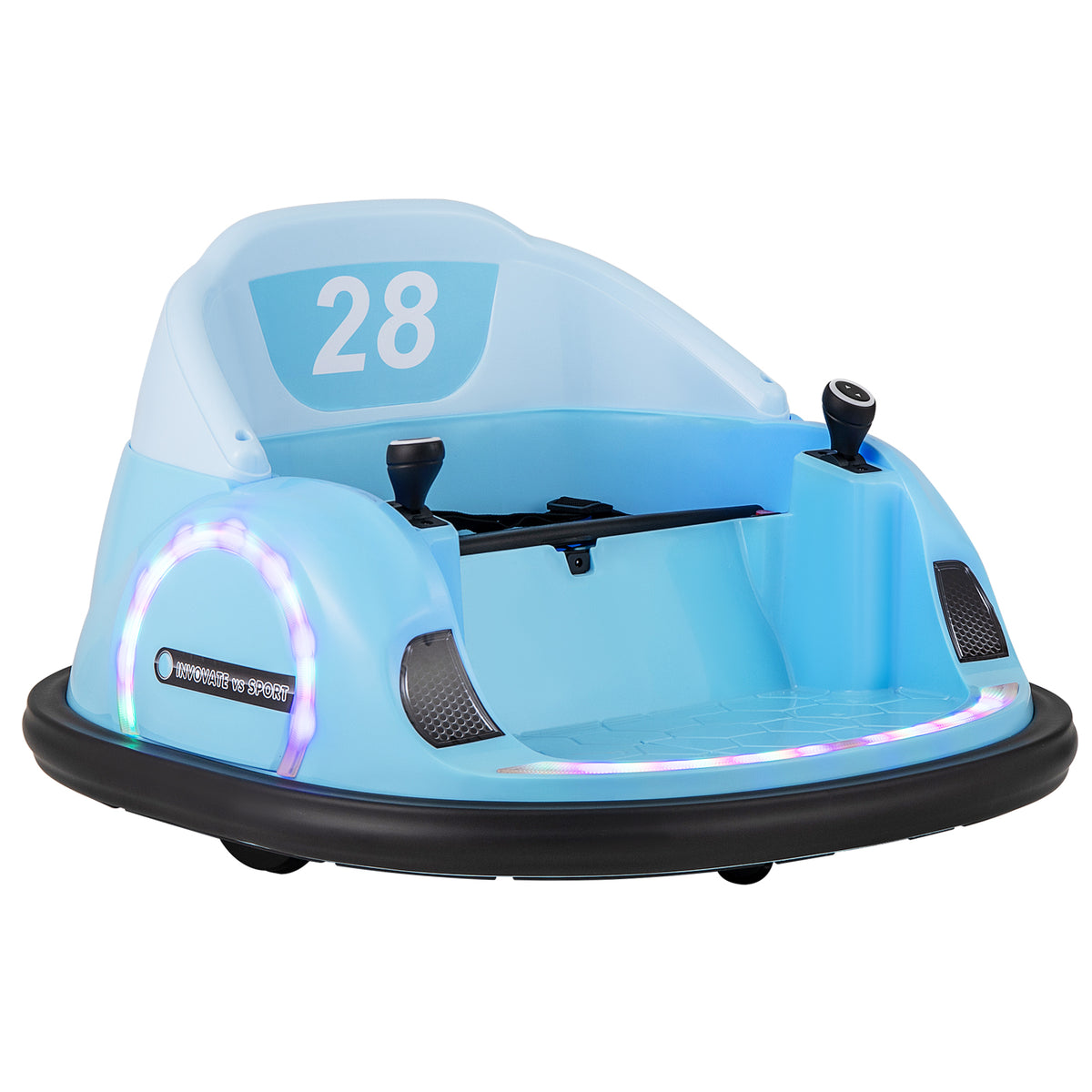 6V Kids Ride on Battery Powered Bumping Car in navy blue with flashing LED lights and seat belt