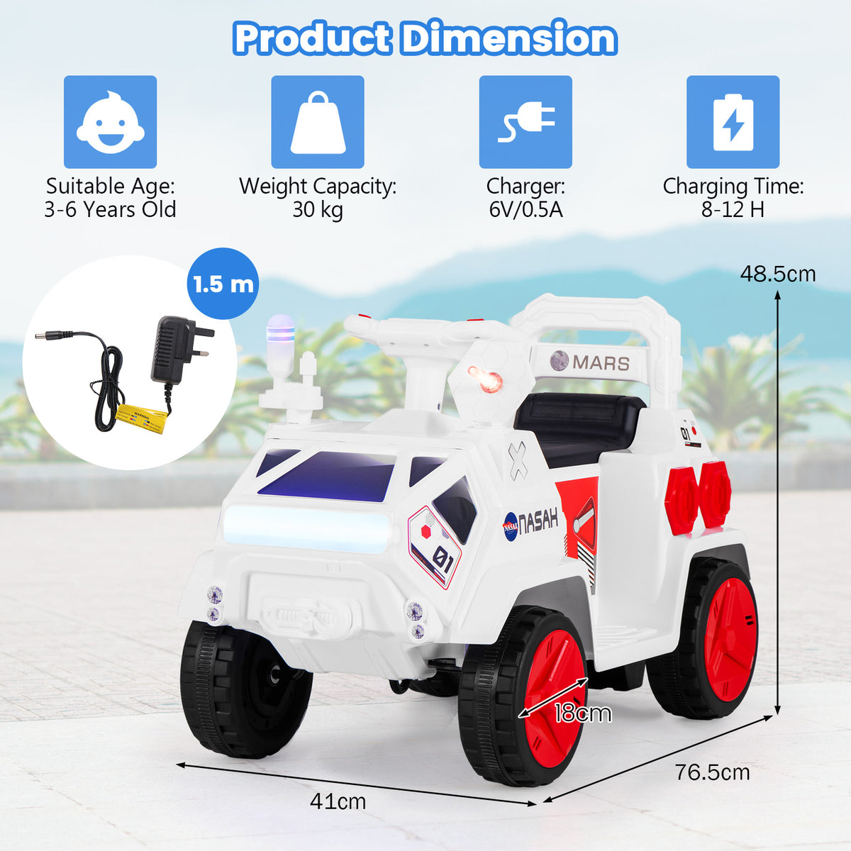 6V Kids Ride-on Car in White and Red