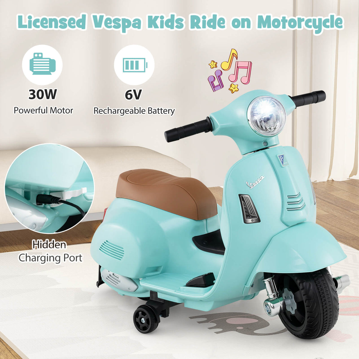 6V Kids Ride on Motorcycle Vespa Licensed in Green