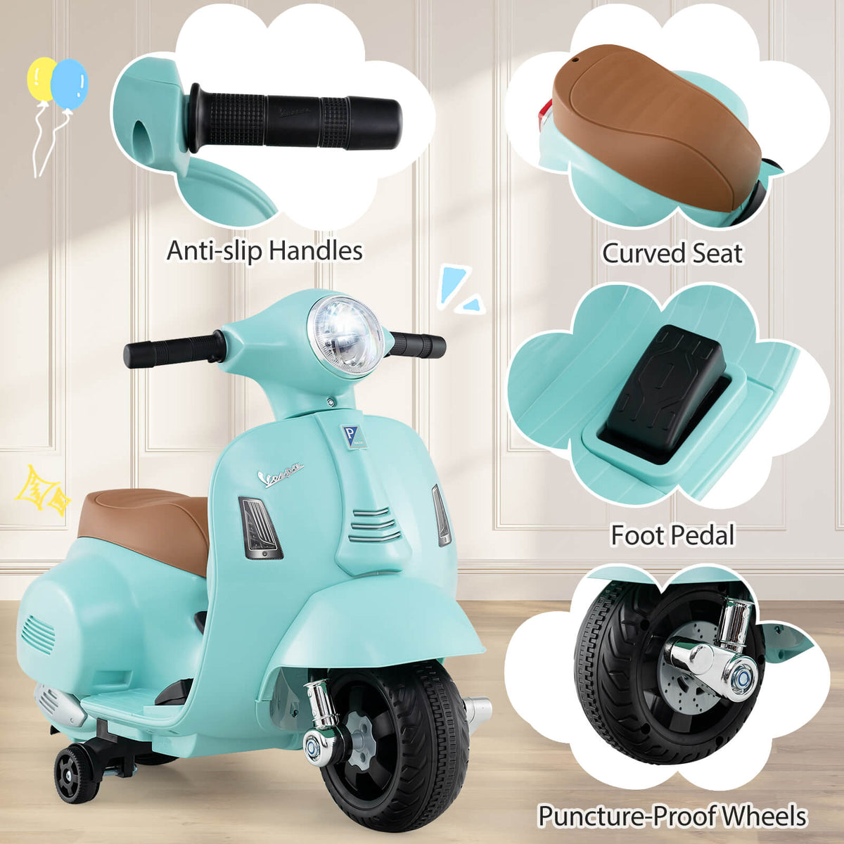 6V Kids Ride on Motorcycle Vespa Licensed in Green