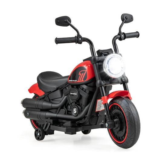 6V Kids Ride On Motorcycle in red with black details and a bright front headlight