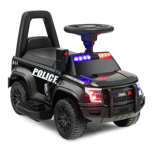6V Kids Ride On Police Car with Side Megaphone in black with red and blue flashing lights