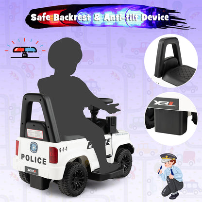 The kids electric police car features a safe backrest and anti-tilt device