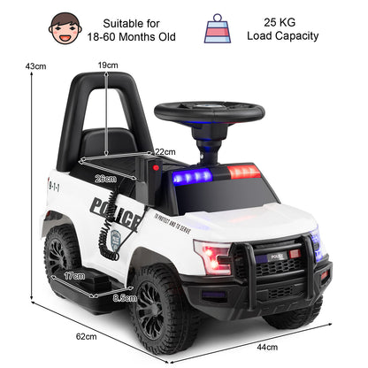 Dimensions diagram for the kids electric police car, showing height, width and depth
