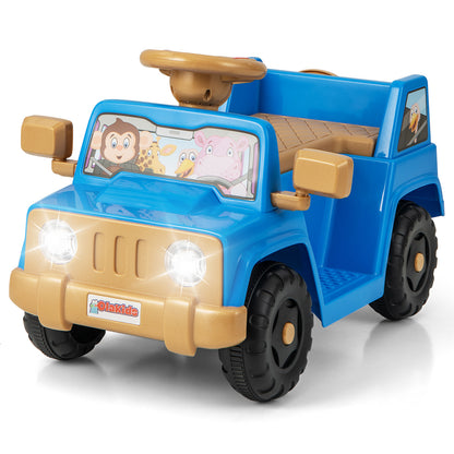 6V Kids Riding Toy with Sound Effects One-Button Start in navy blue with bright headlights
