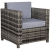 Outsunny Rattan Garden Armchair 10cm Cushion Outdoor Single Chair with Steel Frame, Grey