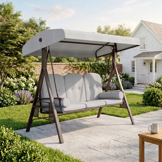 Outsunny 3 Seater Canopy Swing Chair in Light Grey