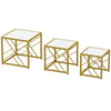 HOMCOM Nesting Coffee Tables, Set of 3 Square Side Tables with Black Metal Frame, for Living Room, Bedroom and Office, White