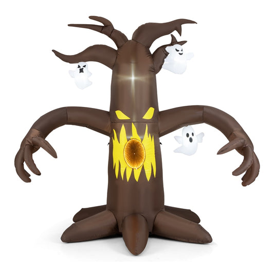 7.8 Ft Halloween Inflatables with ghost and infinity mirror light, a spooky tree with glowing eyes and mouth