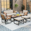 7 Piece Outdoor Conversation Set with Ottomans for Porch-Beige
